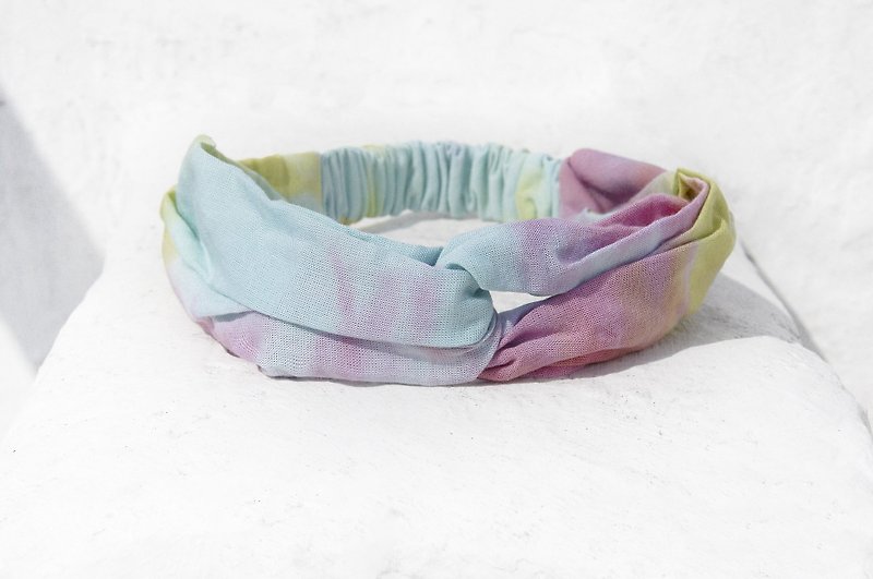 Christmas gifts Christmas market exchange gifts limited a handmade hair band / French hair band / double knot hair band / elastic hair band / handmade cotton hair band / gradient hair band - colorful Macaron gradient Rainbow - Hair Accessories - Cotton & Hemp Multicolor