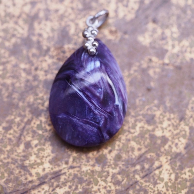 Natural amethyst sterling silver pendant Charoite handmade Sterling Silver - สร้อยคอ - เครื่องประดับพลอย สีม่วง