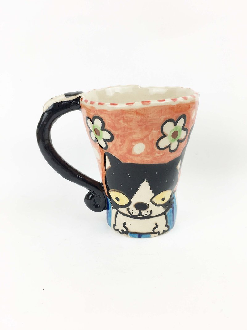 Nice Little Clay Handmade Bell Cup_小花猫与女孩0101-31 - Mugs - Pottery Brown