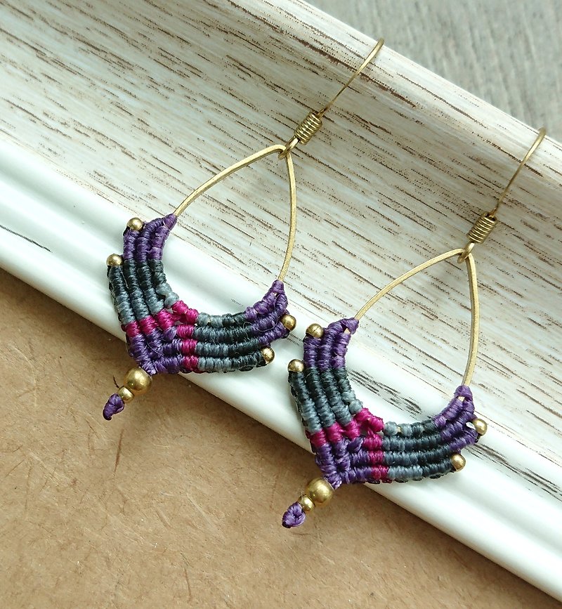Misssheep-A119-波希米亞風 民族風南美蠟線編織黃銅耳環 - 耳環/耳夾 - 其他材質 紫色
