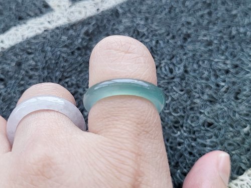 螺絲帽帽工作室 親翠 天然瓜地馬拉翡翠 高冰糯冰種水半山半水藍綠手指鐲10號戒圈