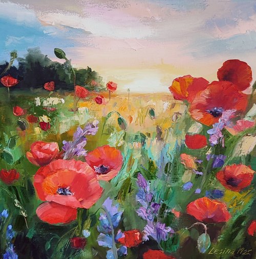 Poppies Oil Painting Poppy Canvas Art Red Flower Artwork