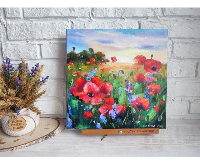 ポピー油絵 ポピーキャンバスアート 赤い花のアートワーク 花の