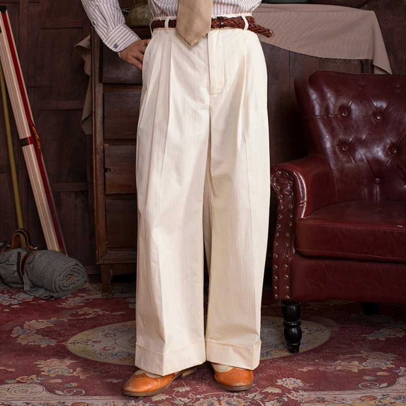 SOARIN pure cotton pleated plain casual suit wide pants (23322F56) - กางเกงขายาว - ผ้าฝ้าย/ผ้าลินิน สีเหลือง