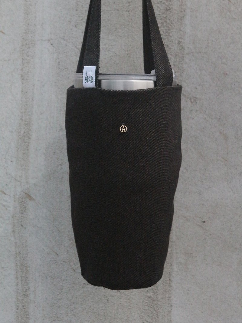 Black Mica Insulation Cup Ice Bully Cup Ice Cup Bag Bag Set Customized Your English Tag - ถุงใส่กระติกนำ้ - ผ้าฝ้าย/ผ้าลินิน สีดำ