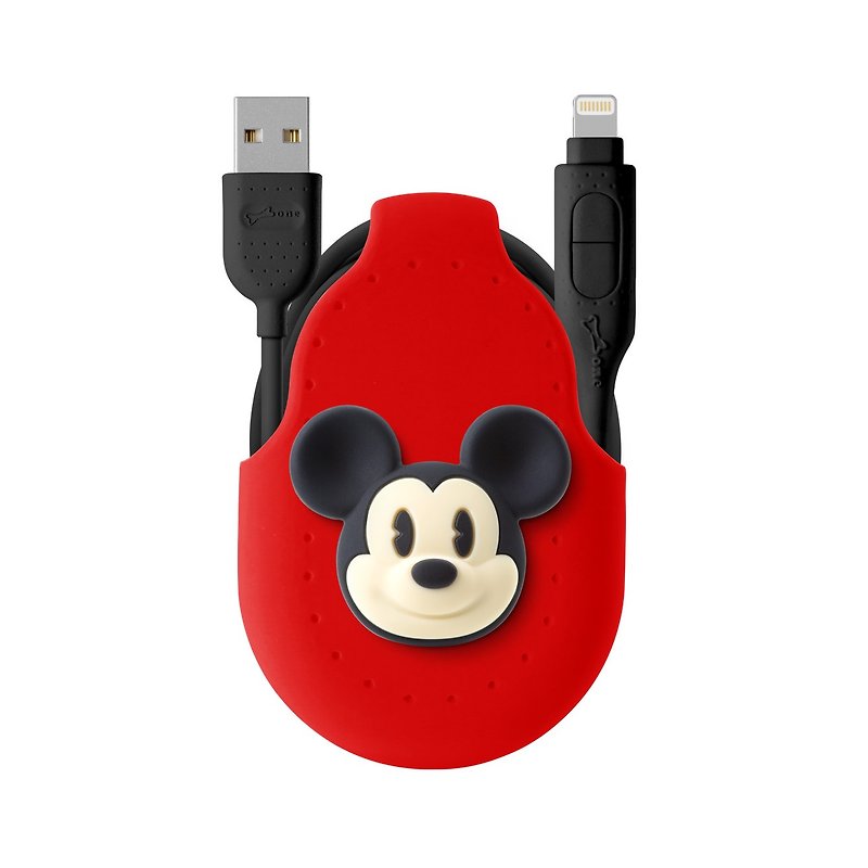 Bone / Two-in-one dual-head transmission cable, dual-purpose cable for iPhone-Mickey Mouse - ที่ชาร์จ - ซิลิคอน สีแดง