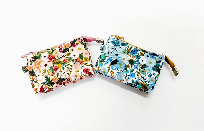 【三層ミニ財布-キルティング】手作りポーチ ミニ財布 仕切り収納 アールグレイガーデン ギフト - コインケース・小銭入れ - コットン・麻 