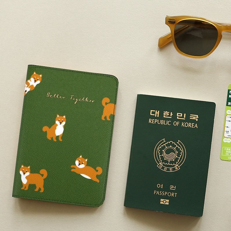 グッドライフレザーパスポートケース-07 Shiba Inu、E2D11901 - パスポートケース - その他の素材 グリーン