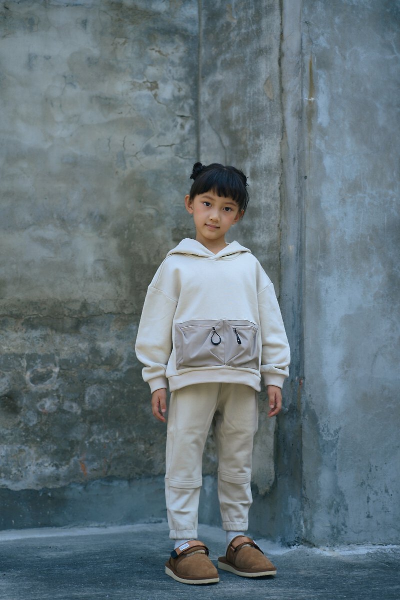 Terry Double Layer Large Pocket Hooded Long Tee-Kids - Other - Cotton & Hemp 