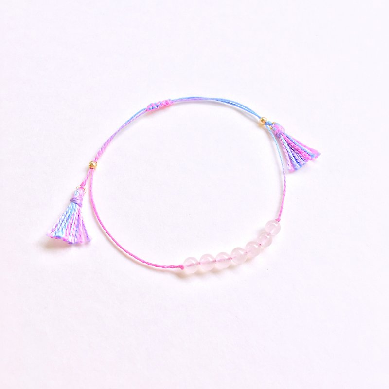 Healing Garden [series] NOTE natural stone 14K gold rose quartz bracelet / Lucky Seven love tassel bracelet purple custom - Bracelets - Gemstone Pink