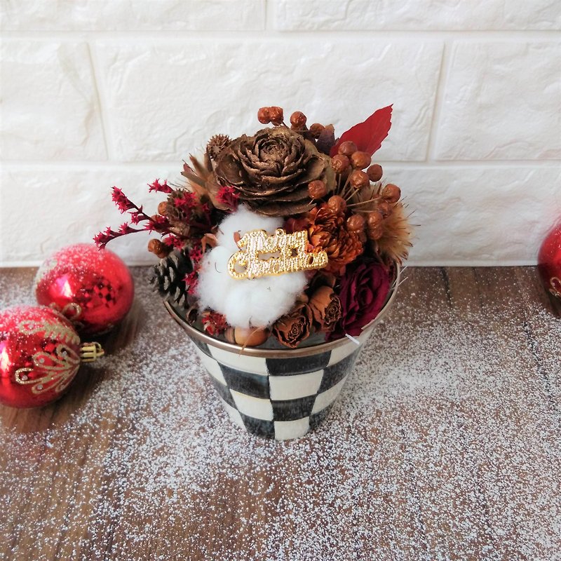 Christmas black and white checkered enamel flowerpot gift box with Christmas packaging - ของวางตกแต่ง - วัตถุเคลือบ หลากหลายสี