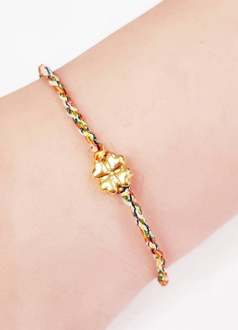 Gold 9999-6D three-dimensional four-leaf clover bracelet/hand strap/five-color thread - สร้อยข้อมือ - ทอง 24 เค 