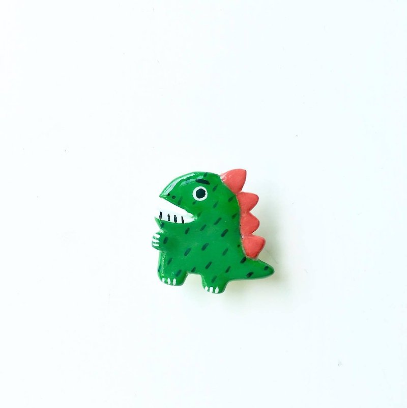 緑色恐竜ピン（磁石に変換することができます） - ブローチ - 粘土 グリーン