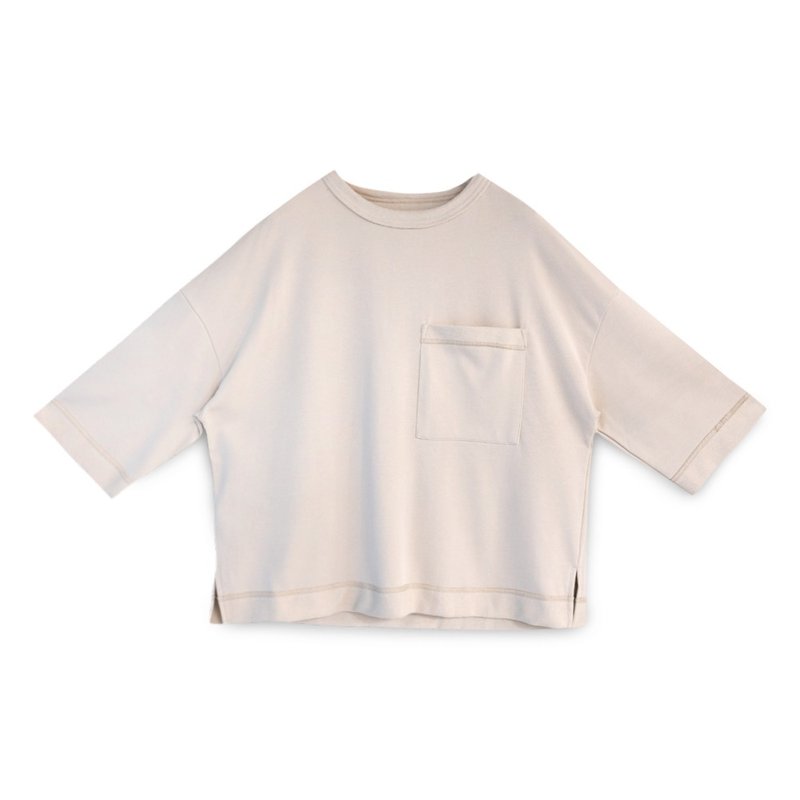 【Simply Yours】Spliced ​​Loose Pocket T Mid F - Women's T-Shirts - Cotton & Hemp White