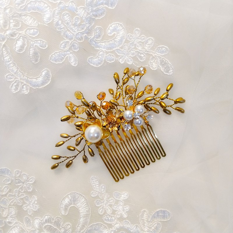 Wearing a happy rice ear series - bridal hair comb. French comb. Self-service wedding - love release - เครื่องประดับผม - โลหะ สีทอง