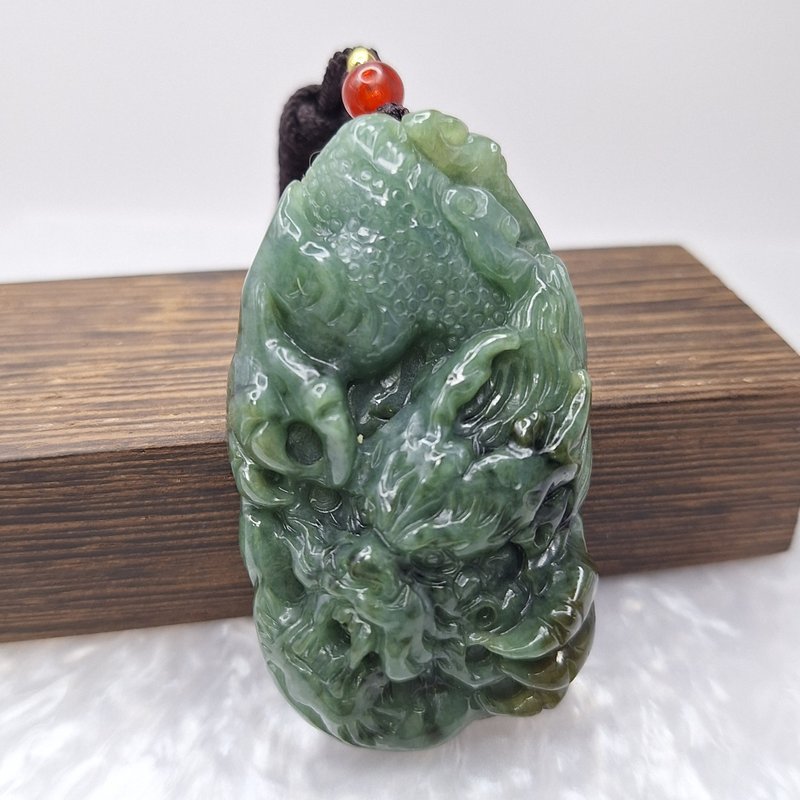 老藍水 霸氣龍牌 吊墜 牌件 | 天然緬甸玉A貨翡翠 - 項鍊 - 玉石 