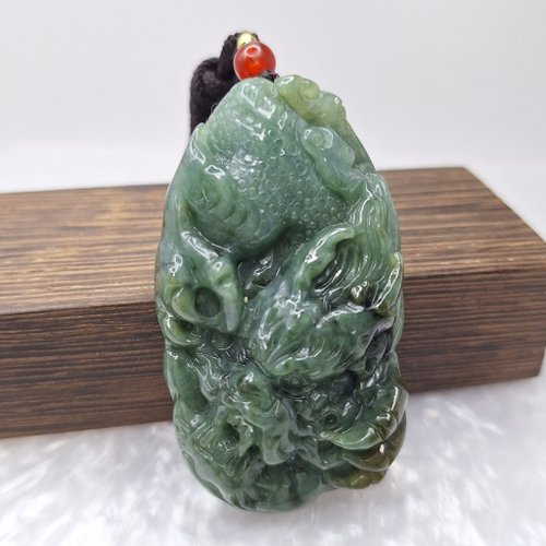 緣圓翡翠 老藍水 霸氣龍牌 吊墜 牌件 | 天然緬甸玉A貨翡翠