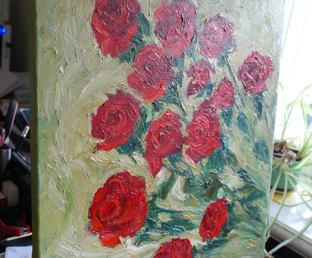 バラの花 オリジナル アート 油絵 壁の装飾 赤いバラ - ショップ