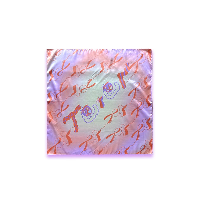 原創字母設計印花光澤感絲巾頭巾 - 絲巾 - 其他材質 橘色