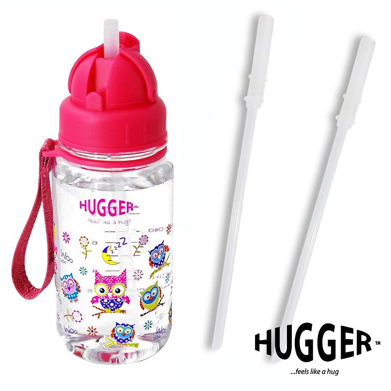 HUGGER 子供用ストロー ウォーター ボトル フクロウ トライタン 無毒で安全な素材、交換用ストロー付き - キッズ食器 - サステナブル素材 ピンク