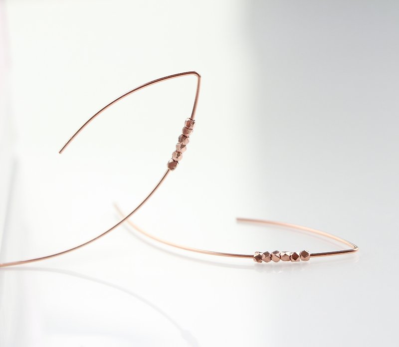 14kgf-Rose gold×karen silver beads(rose vermeil)curve pierced earrings - 耳環/耳夾 - 其他金屬 粉紅色