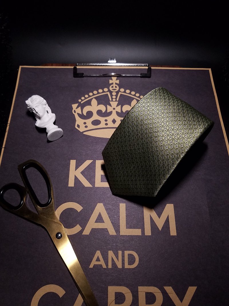 淺綠色復古花紋領帶古董花紋真絲領帶 - 領帶/領帶夾 - 絲．絹 綠色