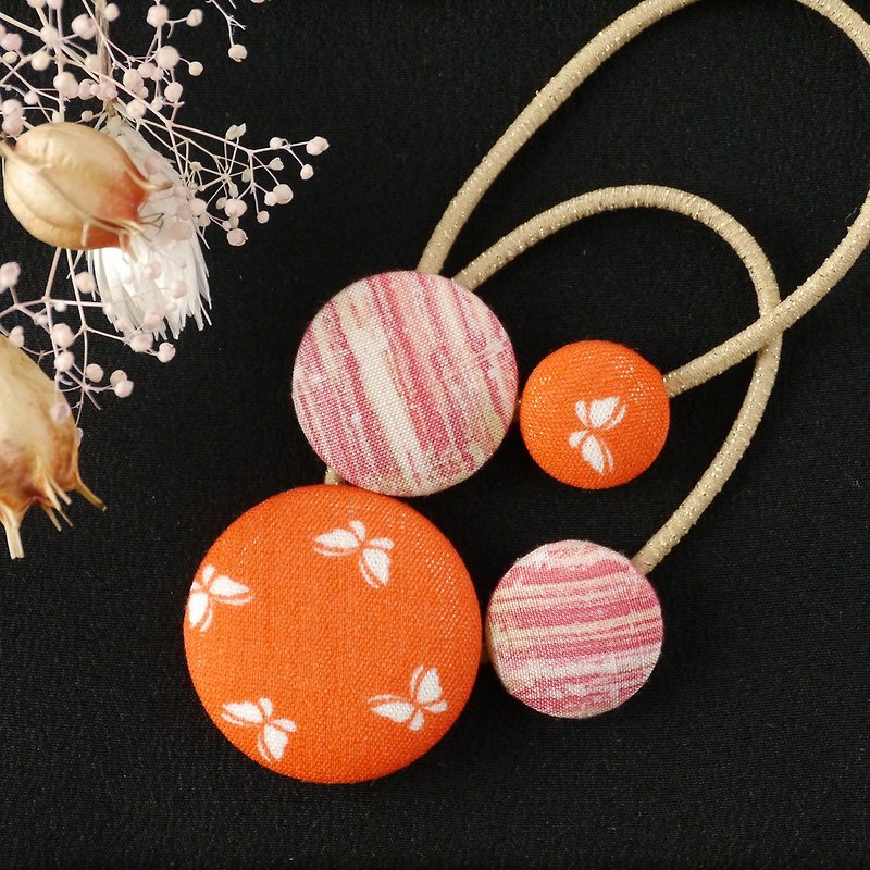 Happy Hair Decorative Kimono 2 pieces of hair rubber entering butterfly fence - Hair Accessories - Cotton & Hemp Orange