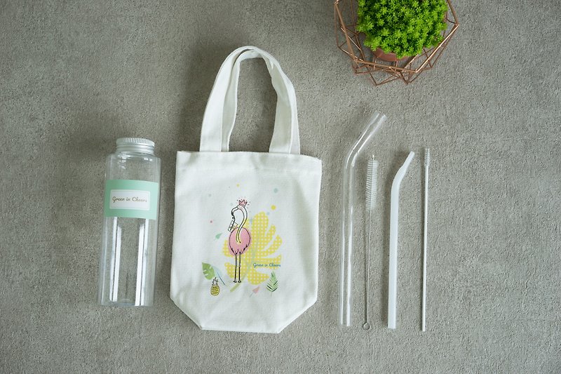 Exclusive for Pinkoi - Eco-Friendly Bag Straw Bottle Set - Beverage Holders & Bags - Cotton & Hemp White