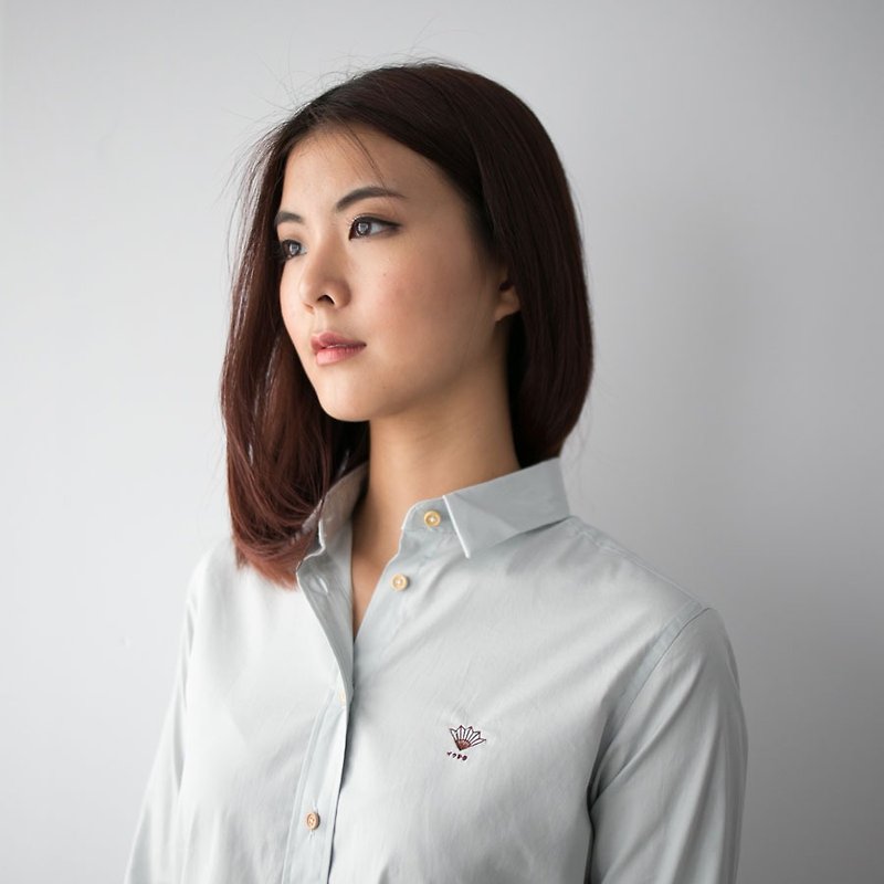 Women shirt: Slim-Normal collar - 女襯衫 - 棉．麻 綠色