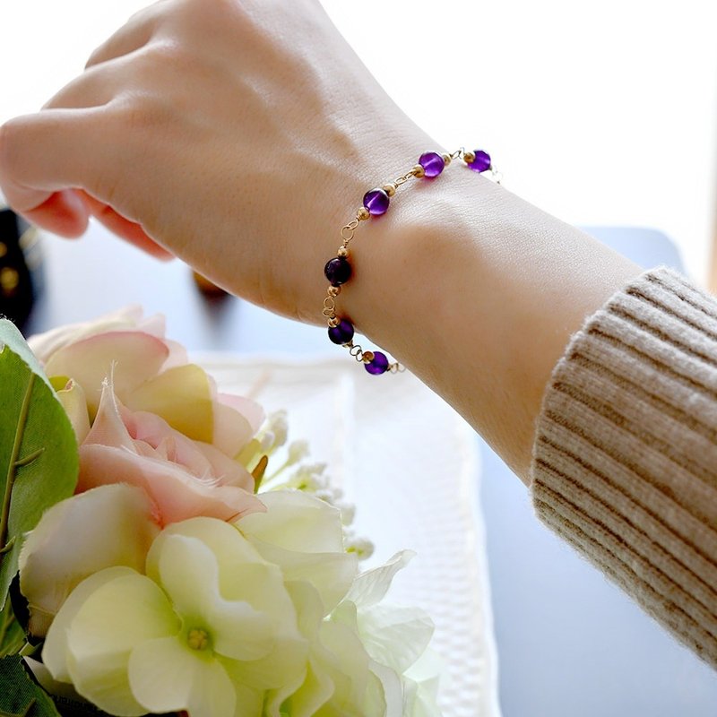 Love Fulfillment Guardian Stone of Love Dark Purple Amethyst Bracelet with Adjuster February Birthstone - สร้อยข้อมือ - เครื่องเพชรพลอย สีม่วง