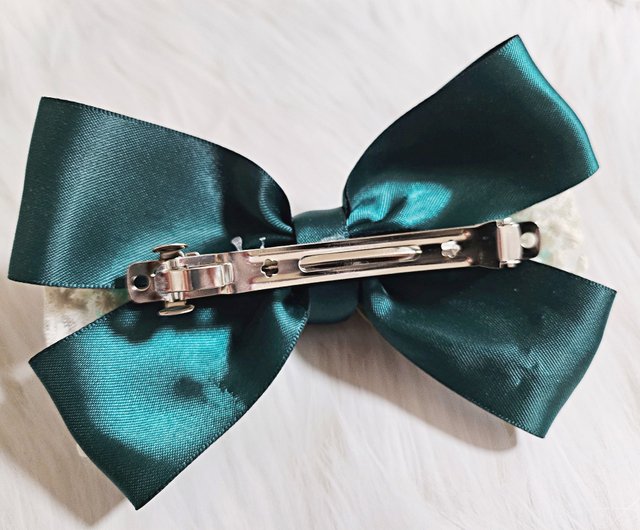 ハンドメイド 厳し リボン ヘアアクセサリー 青 緑 約8cm クリップ式
