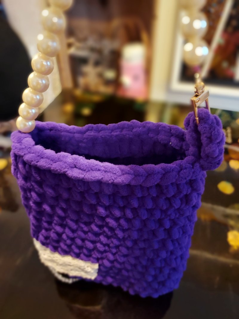 Purple velvet. Small luxury pearl velvet hand bag - Handbags & Totes - Polyester Purple