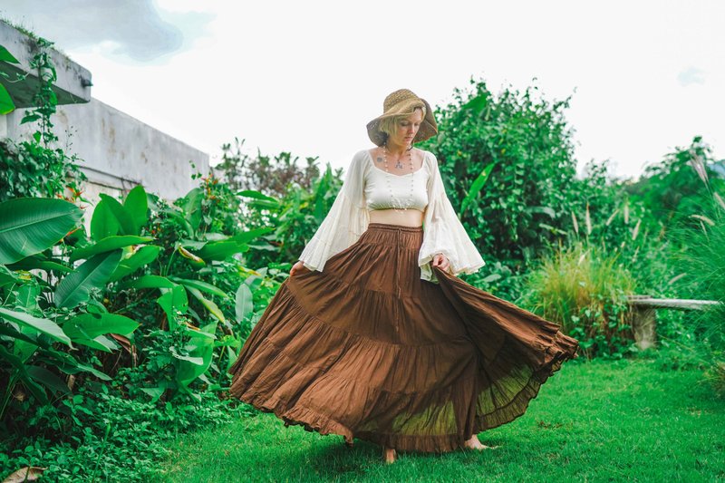 Women Long Skirt, Cotton Maxi Skirt, Brown Long Skirt, Cotton Long Skirt, Skirt - Skirts - Other Materials 