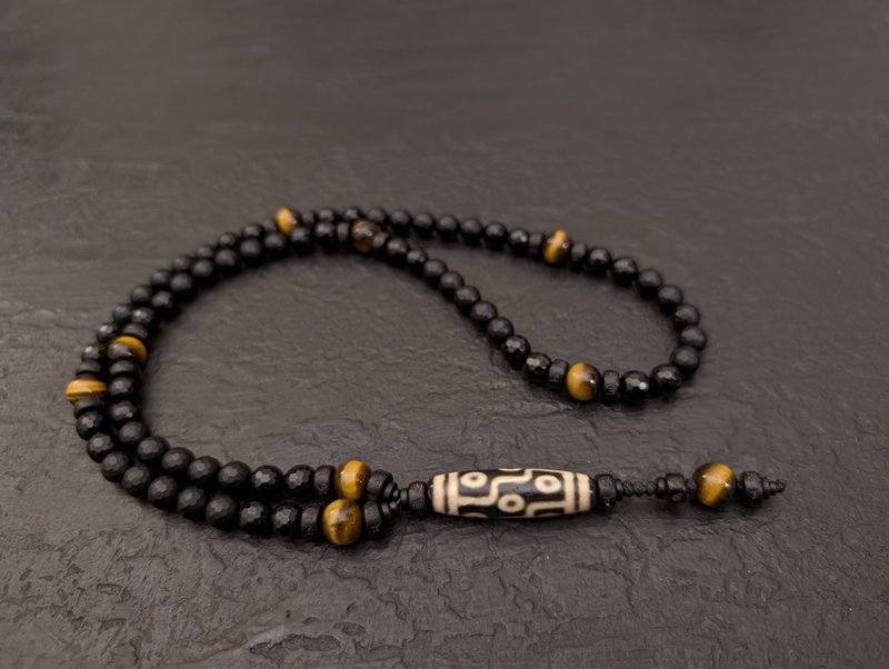 9 eye dzi pendant necklace black agate, black tourmaline and tiger eye - สร้อยคอ - เครื่องเพชรพลอย สีดำ