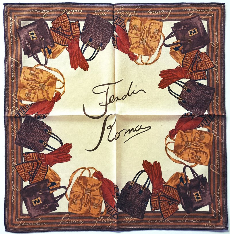 Fendi Vintage Handkerchief with Hand Bag Gloves Accessory 19 x 19 inches - 手帕 - 棉．麻 咖啡色