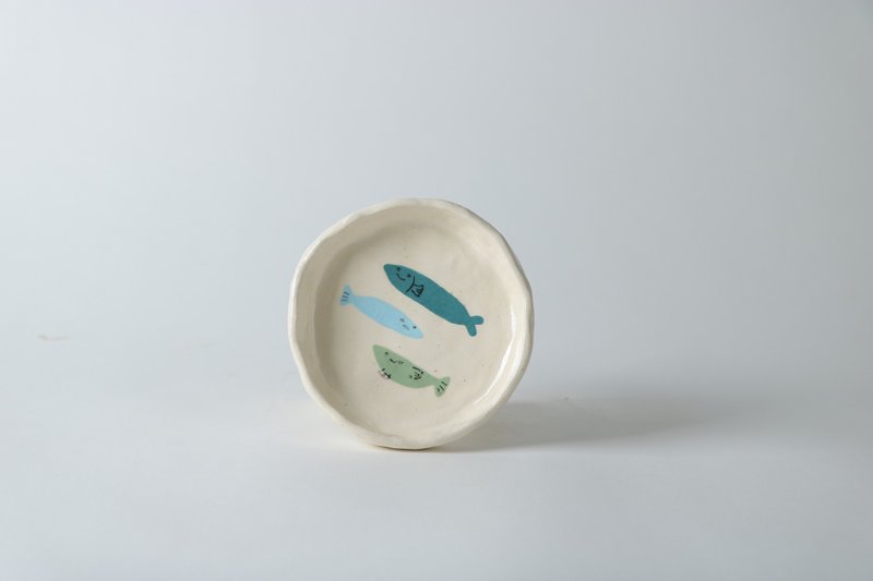 /聰明魚/ 手捏陶瓷寵物碗 - 寵物碗/碗架/自動餵食器 - 陶 藍色