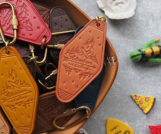 アメリカンレトロピュアハンドメイド牛革モーテルキーチェーンキータグ