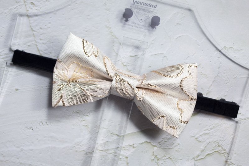 Golden Floral Brocade Bowtie - Bridal Groom Gift & Wedding Bowtie - หูกระต่าย/ผ้าพันคอผู้ชาย - ไฟเบอร์อื่นๆ สีทอง