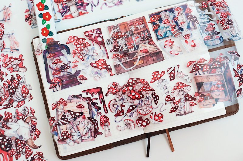Crimson Mushroom PET Paper Tape - Washi Tape - Other Materials Red