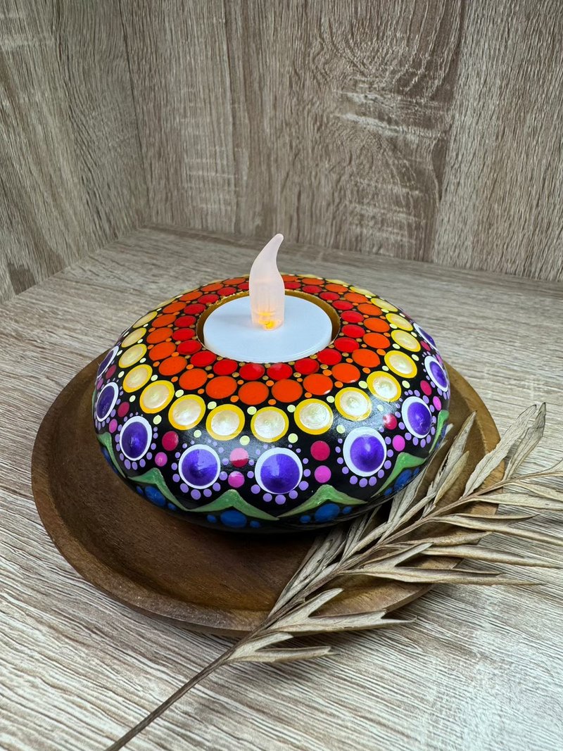 Magic Candle Holder Mandala Art Handmade Candle Holder - Items for Display - Cement Multicolor