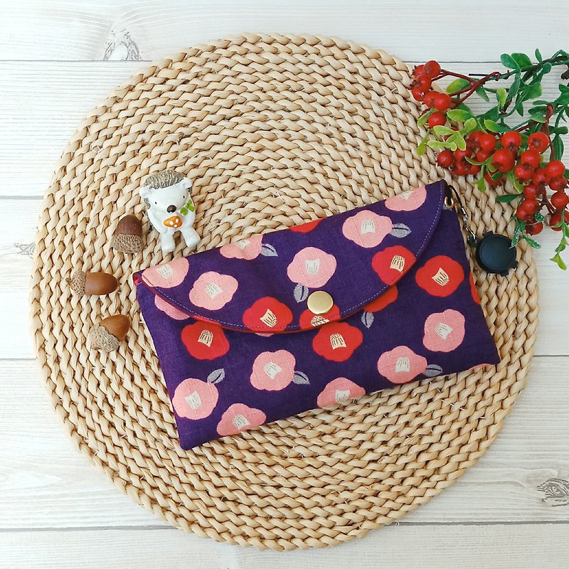 [Lucky red envelope bag] Japanese-style flowers-with small ink pad - Wallets - Cotton & Hemp Purple