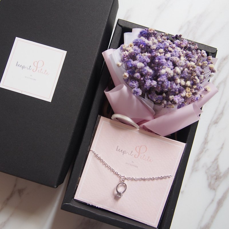 [Classical Black Gift Set - Bracelet] Dry Purple Star Bouquet + Mini Ring Bracelet - Bracelets - Other Materials Purple