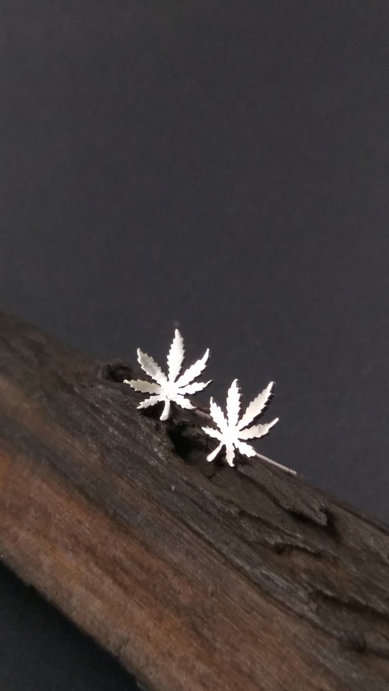 Marijuana leaf silhouette simple style ear acupuncture - Earrings & Clip-ons - Sterling Silver 