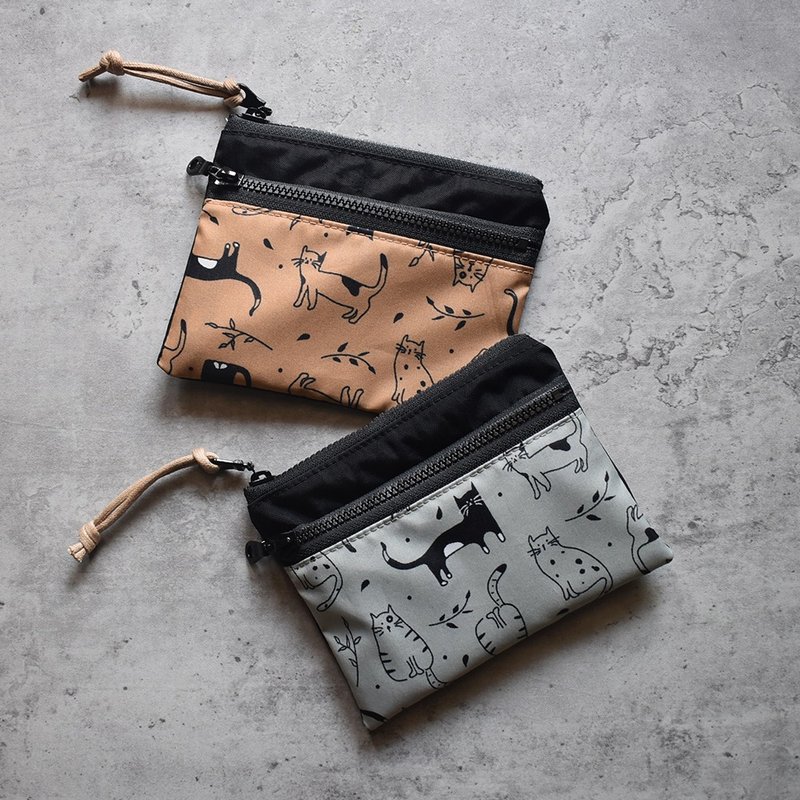 Travel Waterproof Wallet Coin Bag Card Holder Storage Pouch_Illustration Black Cat - กระเป๋าใส่เหรียญ - ไนลอน สีดำ