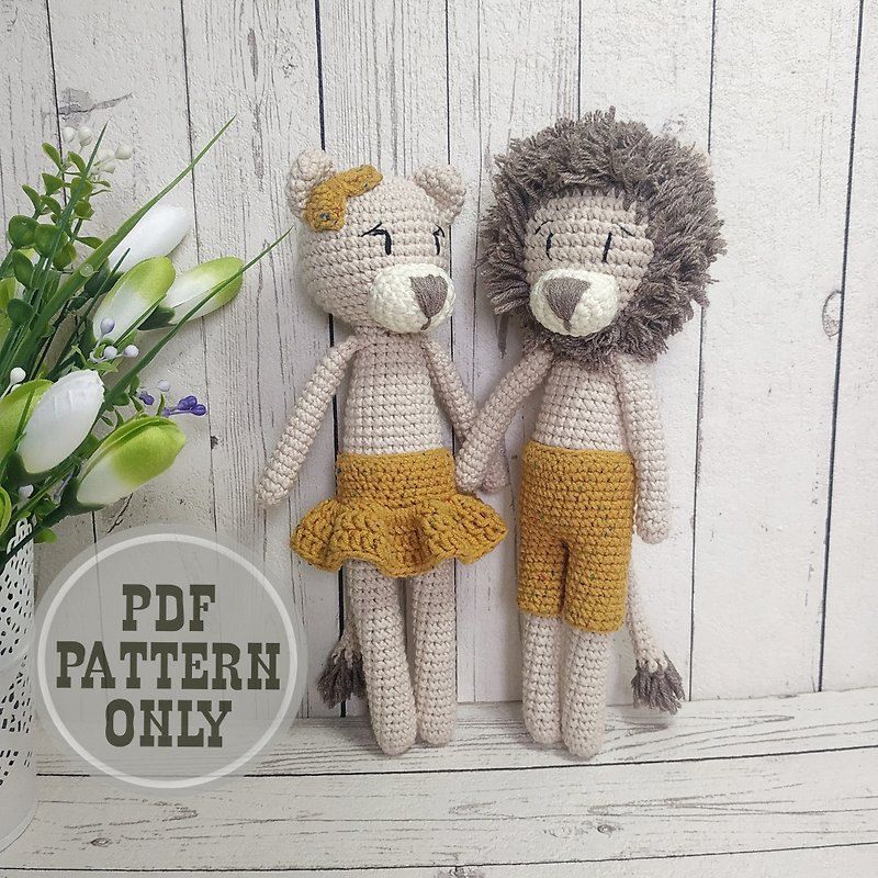 Lion King amigurumi PATTERN stuffed animals for woodland baby shower - Knitting, Embroidery, Felted Wool & Sewing - Other Materials White