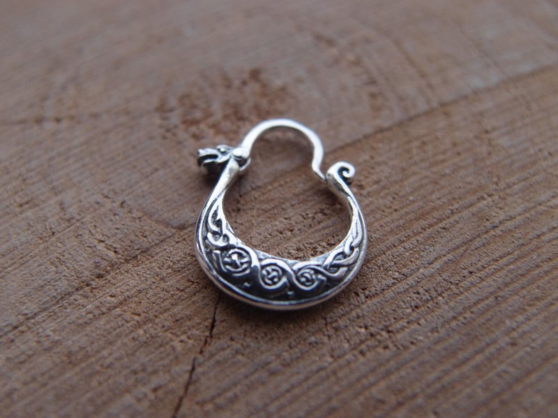 Drakkar Hoop Earring  Viking boat earring 14mm, sterling silver Men's earring - Earrings & Clip-ons - Sterling Silver Silver