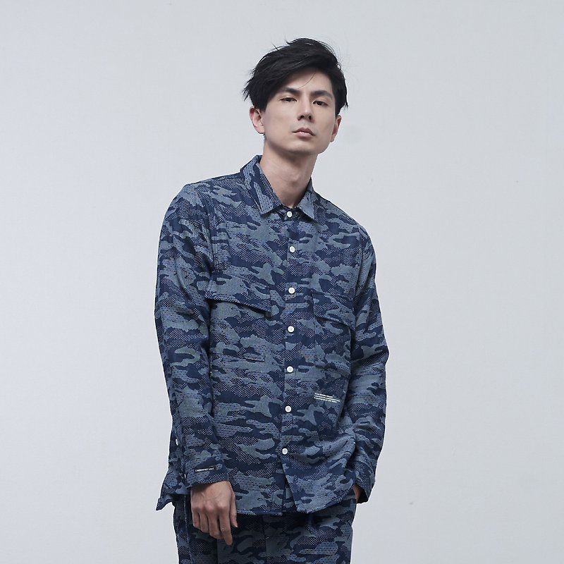 DYCTEAM-Camo Pattern Shirt - เสื้อโค้ทผู้ชาย - ผ้าฝ้าย/ผ้าลินิน สีน้ำเงิน