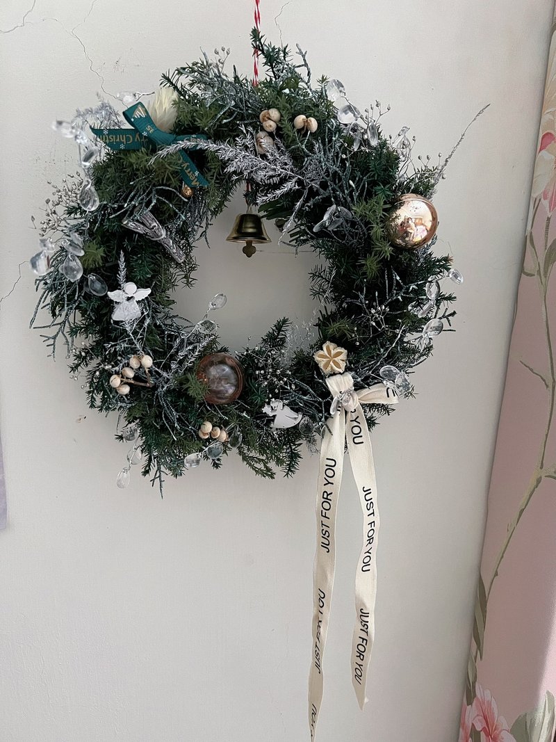 [Christmas Gift Box] flower-of-life eternal Christmas ice crystal wreath natural feeling wreath - ช่อดอกไม้แห้ง - พืช/ดอกไม้ สีเขียว