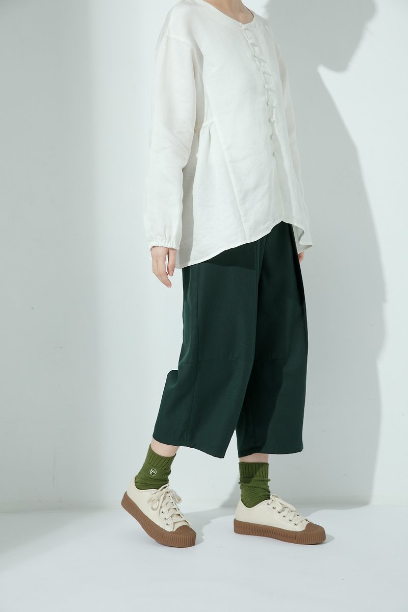 Xiaoleyou 9-point wide-leg pants-Kuangsen - Women's Pants - Polyester Green