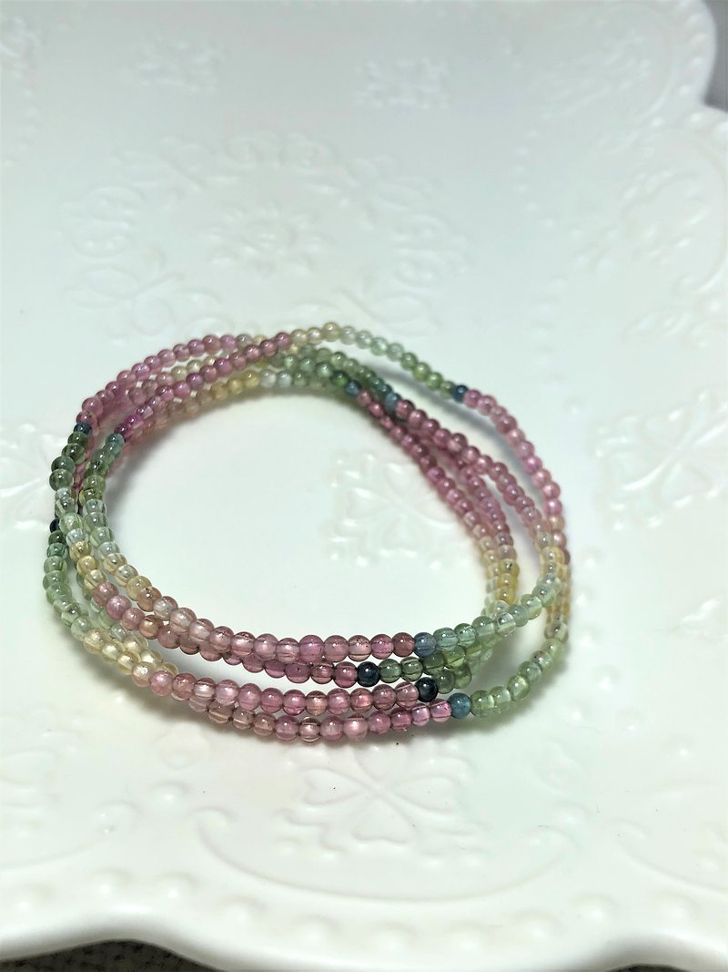 Fast shipping natural color tourmaline four-ring bracelet ~ can be used as a necklace - Bracelets - Crystal Multicolor